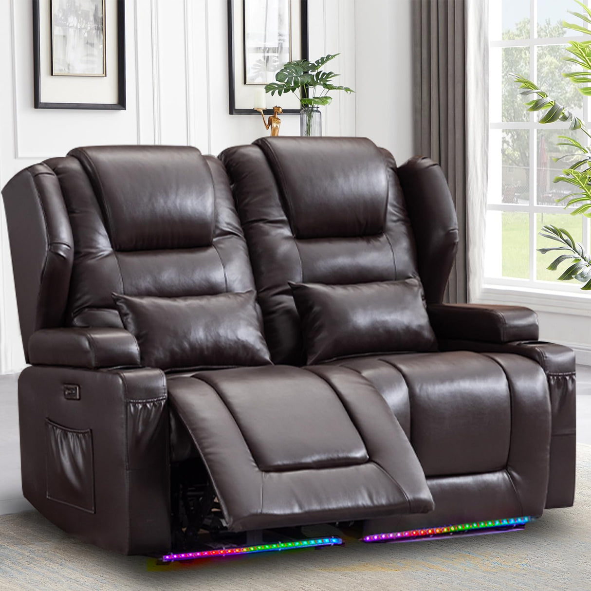 OQQOEE RV Reclining Loveseat, Power Recliner Sofa with Cup Holders & USB Ports, Theater Seating for Home Theater, Living Room, Small Spaces, Easy Assembly (Brown) OQQOEE