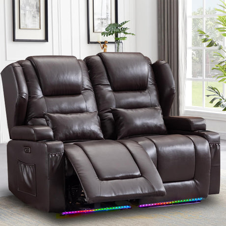 OQQOEE RV Reclining Loveseat, Power Recliner Sofa with Cup Holders & USB Ports, Theater Seating for Home Theater, Living Room, Small Spaces, Easy Assembly (Brown) OQQOEE