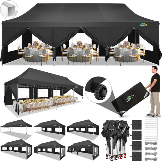 COBIZI 10x30 Pop Up Canopy Tent with 8 Removable Sidewalls Ez Pop Up Party Tent 10x30 Waterproof Instant Shelter UPF50+ Outdoor Canopy Tent for Parties Wedding Events,with Roller Bag&4 Sandba - WoodArtSupply