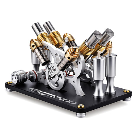 4-Cylinder Hot Air Stirling Engine Model Kit with Generator,Ready-to-Start Full Metal Kit,Stainless Steel Heating Tube & Copper Head,Precision CNC Parts,for Physics Demo & Engineering Collection KAIJIENOO