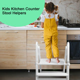 WOOD CITY Toddler Step Stool Foldable for Bathroom Sink, Adjustable 2 Step Stool Toilet Potty Training Stool with Handles,Child Kitchen Counter Stool Helper, Montessori Kitchen Stools (White) WOOD CITY