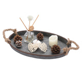 Hipiwe Galvanized Metal Iron Oval Tray with Rope Handle Farmhouse Serving Tray Rustic Industrial Decorative Centerpiece for Coffee Table Weddings and Parties Decor,Small Hipiwe