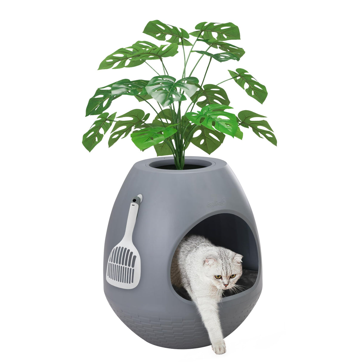 Eggloa6 Hidden Litter Box - Plant Litter Box Enclosure with Artificial Plants, DIY Cat Litter Box Furniture Extra Large (Grey) COZIWOW