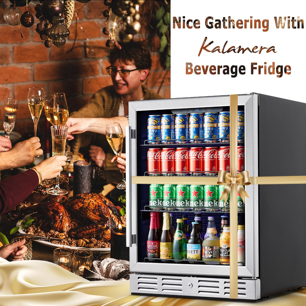 Kalamera 24 inch Beverage Refrigerator - 154 Cans Capacity Beverage Cooler- Fit Perfectly into 24" Space Built in Counter or Freestanding - for Soda, Water, Beer or Wine - For Kitchen, Bar or Office Kalamera