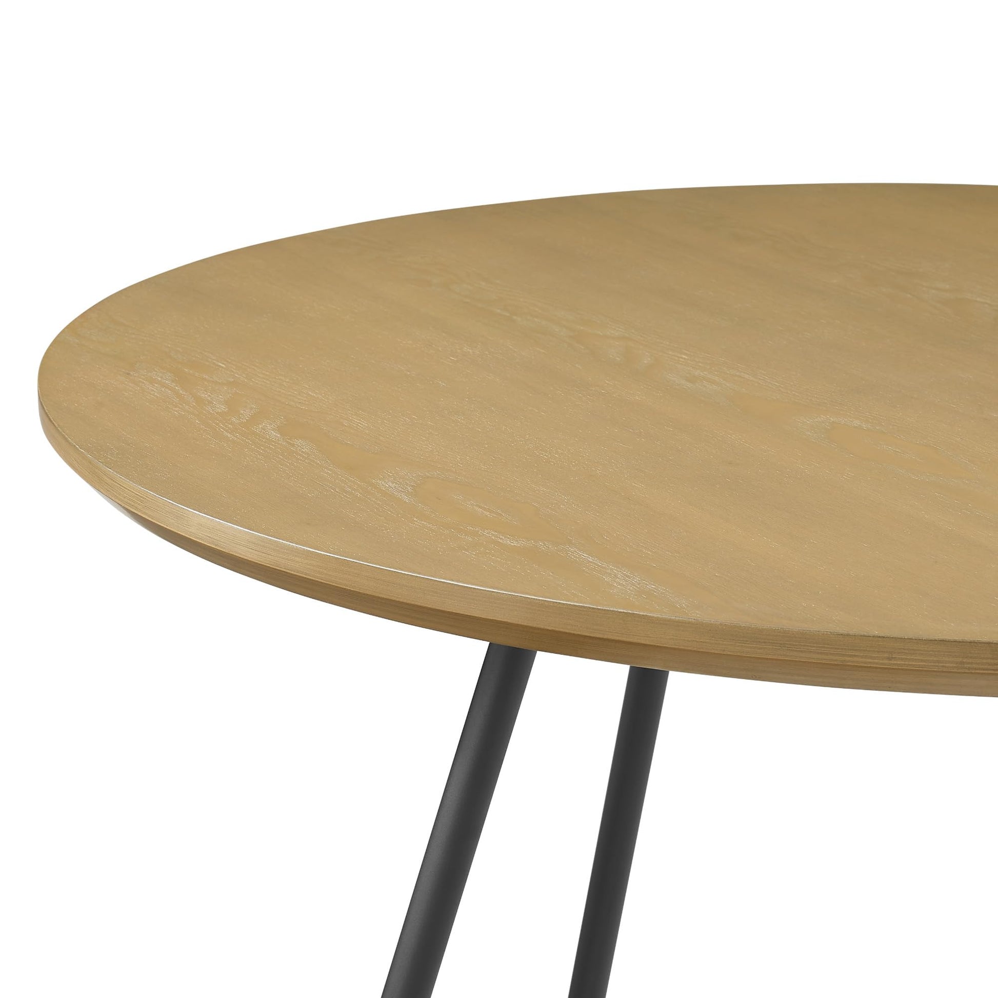 Walker Edison Modern Metal and Wood Round Dining Table, 40 Inch, English Ash - WoodArtSupply