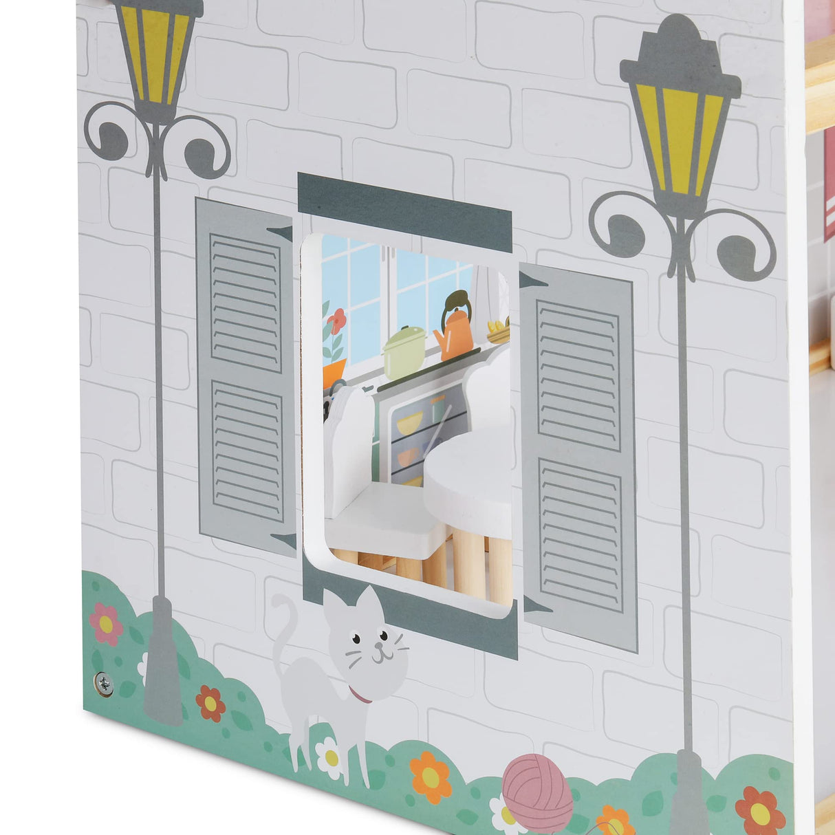 Lil' Jumbl Jumbl Kids Wooden Dollhouse, 17-Piece Accessories & Furniture are Included, with Balcony & Stairs, 3 Story Easy to Assemble Doll House Toy Lil' Jumbl