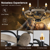 MADSHNE 23" Black Candle Ceiling Fan with Lights Remote Control,Modern Rustic Farmhouse Ceiling Fan,Bladeless Caged Ceiling Fan with Light,Reversible, 6004M MADSHNE