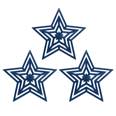 CVHOMEDECO. Primitives Rustic Antique Vintage Gifts Cut-Outs Metal Barn Star for Wall/Wreath/Door Decor, 8-Inch, Set of 3.(Navy Blue)