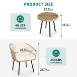 YITAHOME 3 Pieces Outdoor Wicker Patio Conversation Bistro Set, All-Weather Rattan Patio Furniture Set with Table & Cushions, Outdoor Sectional Sofa for Patio, Balcony, Backyard, Deck YITAHOME