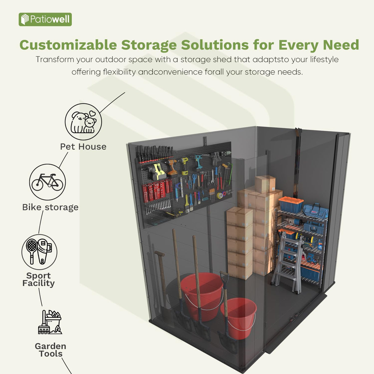 Patiowell 6 x 4 FT Plastic Outdoor Storage Shed with Floor, Resin Outside Tool Shed with Window and Lockable Door for Backyard, Garden, Tool Storage Use, Easy to Install, Dark Grey Patiowell