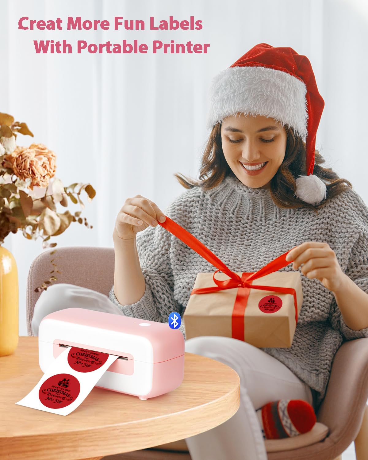 Phomemo Bluetooth Thermal Shipping Label Printer, 2025 Upgrade 4x6 Desktop Thermal Label Printer for Shipping Packages/Small Business/Office/Home, for Amazon, Ebay, Shopify, Etsy, UPS, FedEx - Pink Phomemo