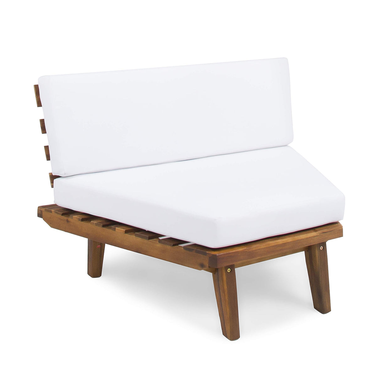 Christopher Knight Home Highpoint Outdoor V-Shaped Acacia Wood Sectional Sofa Set with Water Resistant Cushions, 4-Pcs Set, Sandblast Finish / White Christopher Knight Home