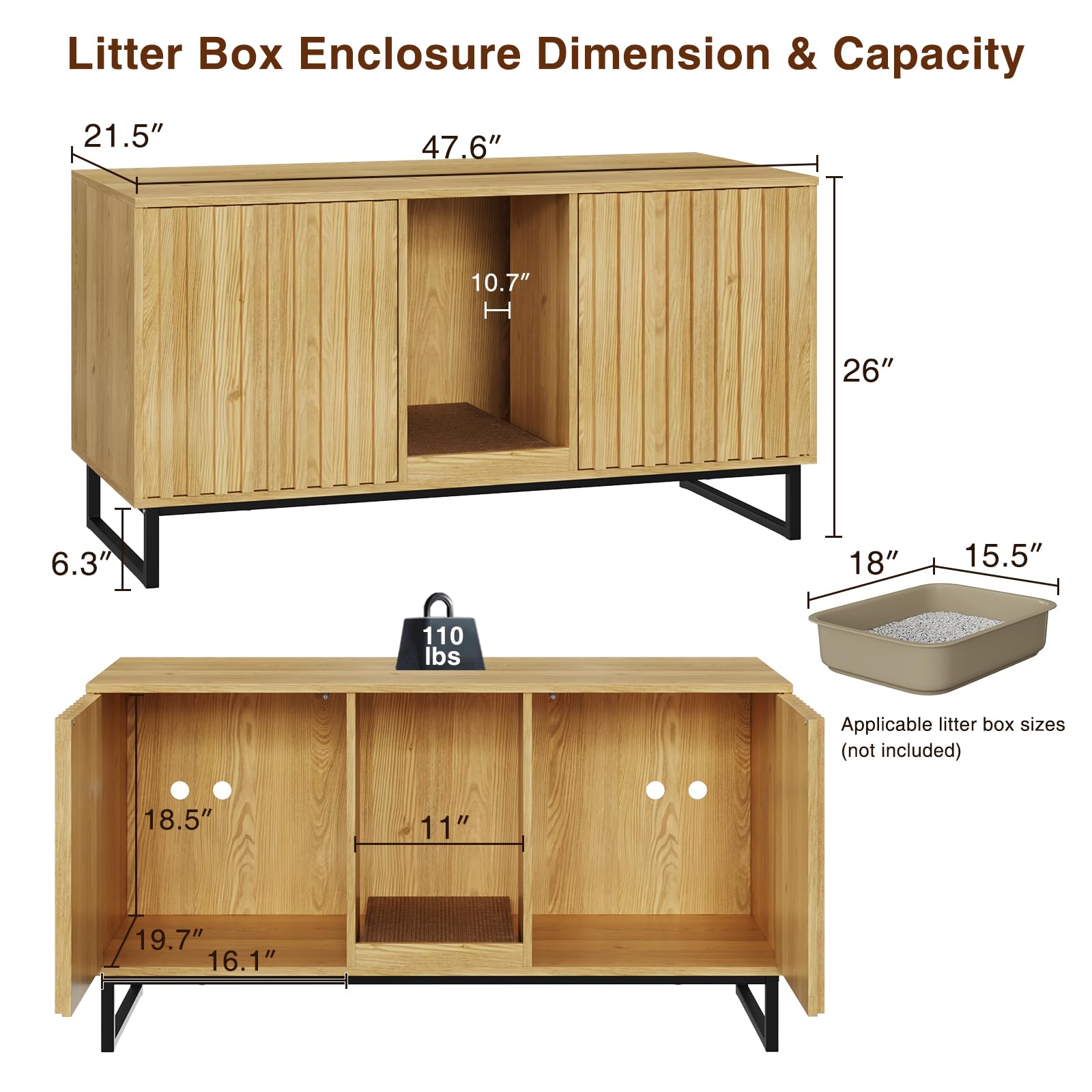 Fienveorn Cat Litter Box Enclosure for 2 Cats, 47.6’’ Litter Box Furniture Hidden with Cat Scratch Pad, Double Room Large Cat Cabinet, Indoor Cat House TV Stand Side Table,Cat Washroom - WoodArtSupply