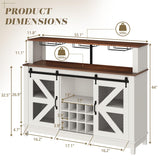 PRETZI 55" Farmhouse Coffee Bar Cabinet with LED Lights, Wine Bar Cabinet with 4 Tier Storage, Kitchen Buffet Cabinet with Sliding Door & Wine and Glass Rack for Dining Living Room PRETZI