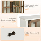 AMERLIFE 63" Buffet Sideboard Cabinet with Storage, Modern Farmhouse Cabinet with 4 Glass Doors & Adjustable Shelf, Wood Buffet Table Cabinet for Kitchen Dining Room Living Room, White AMERLIFE