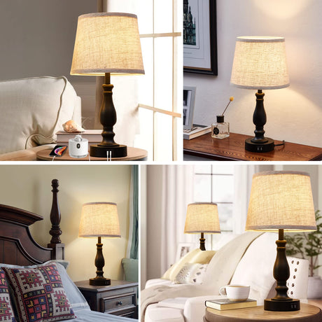 EJIAXIN Table Lamps Set of 2, Bedside Nightstand Lamps with USB Charging Ports, 3 Way Dimmable Touch with Linen Fabric Lampshade, Modern Small Lamp for Bedrooms, Living Room (Bulbs Included) EJIAXIN