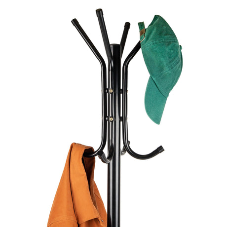 Mind Reader Coat Rack, Hall Tree, Freestanding Organizer, Coat Tree, Hat, Jacket, Purse, Metal, 18"L x 18"W x 68.5"H, Black, 11 Mind Reader