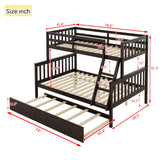 PVWIIK Twin Over Full Bunk Bed with Trundle & Ladder & Safety Guardrail,Solid Wood Bunk Bed for Kids Adults Teens Bedroom,Convertible to 2 Separated Bed,No Box Spring Needed,Easy Assembly, Espresso PVWIIK