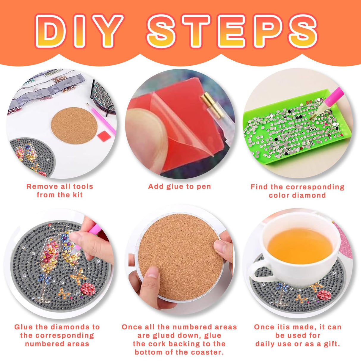 CYNART 8 PCS Cocktail Diamond Art Coasters Kit with Holder, Cocktail Diamond Painting Coasters Complete Kit, Gem Art Coaster for Women, Teens and Beginners, Relaxing DIY Craft Gift CYNART