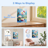 Bowetile Framed Paint by Numbers for Adults Beginners with Wooden Easel, Flowers Lotus Adults' Paint-by-Number Kits on Canvas, Easy DIY Acrylic Number Painting for Home Decor Birthday Gifts, 8x12in Bowetile