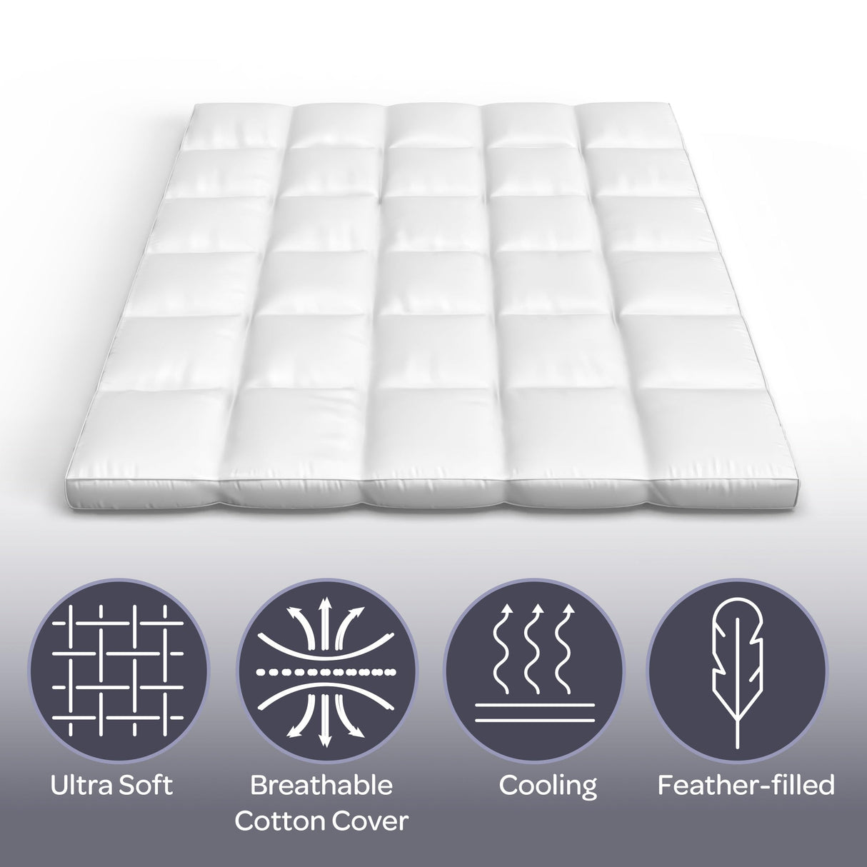 Lavish Home Down Mattress Topper - Queen 4-Inch Duck and Goose Feather Bed with Cotton Mattress Topper Cover - Plush Pillow Top for Cushion and Support (White) Lavish Home