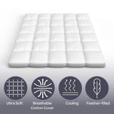 Lavish Home Down Mattress Topper - Queen 4-Inch Duck and Goose Feather Bed with Cotton Mattress Topper Cover - Plush Pillow Top for Cushion and Support (White) Lavish Home