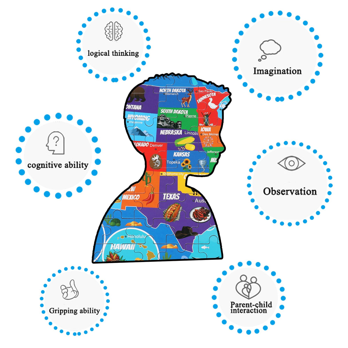 LELEMON United States Map Puzzles for Kids USA Map Jigsaw Puzzles in a Metal Box America Map Learning Educational Toys Gifts for Boys Girls LELEMON