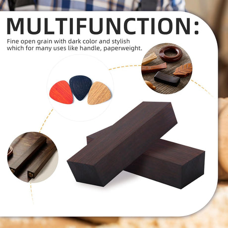 2Pcs Black Ebony Wood, 4.72 x 1.57 x 0.98 Ebony Wood Lumber Handle Plate for Music Instruments DIY Tools, Black Ebony Lumber Original Wood Timber for Wood Turning Blanks Flylin