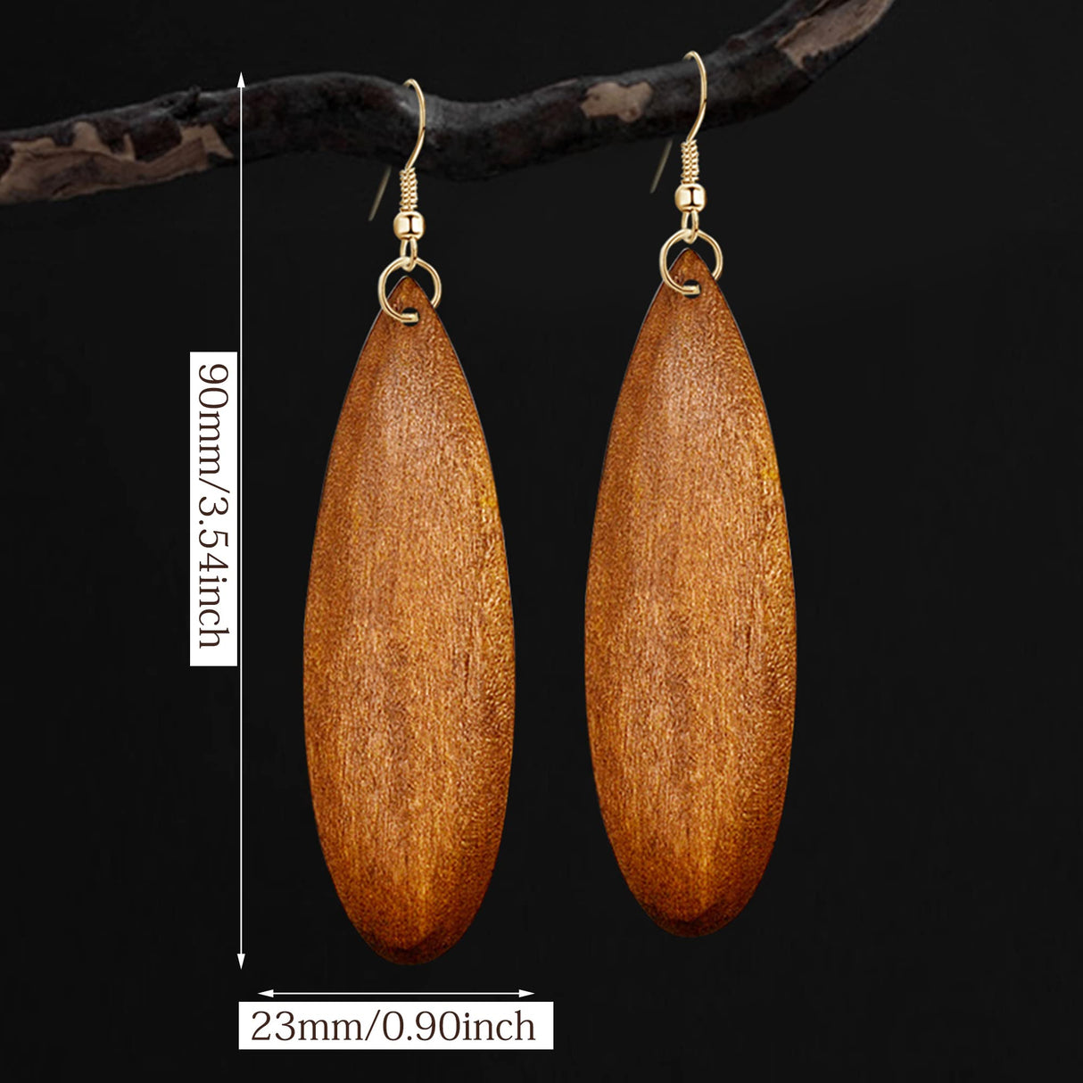 JIUIQL Unique Handmade Lightweight Bohemian Colorful Teardrop Wood Dangle Drop Earrings Personalized Geometric Waterdrop Natural Wooden Hook Earrings for Women Statement Ethnic Tribal Jewelry Gifts (Brown) JIUIQL