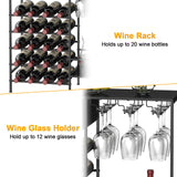 MOOACE Wine Rack Freestanding Floor, Wine Bar Cabinet with Wine Storage and Glass Holder, Mini Home Bar for Liquor Cabinet, Coffee Bar Storage for Kitchen, Dining Room, Living Room, Black MOOACE