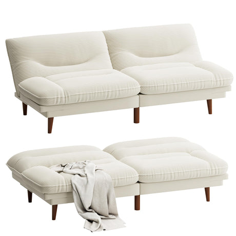 Homall Futon Sofa Bed, Modern Loveseat Futon Couch with Adjustable Backrest and Armrests, Sleeper Sofa Bed with Wood Frame for Living Room, Office, Apartment (Corduroy, White) Homall