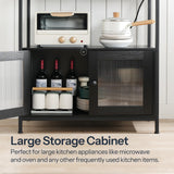 HOOBRO Bakers Rack with Storage Cabinet, 5-Tier Coffee Bar with Power Outlet and LED Lights, Industrial Microwave Oven Stand with Shelves, Kitchen Storage Shelf with Cabinet, Black BB13UDHB01 HOOBRO