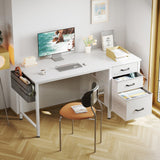 Casaottima 40" Small Computer Home Office Desk for Bedroom with Fabric Drawers & File Cabinet, Cloth Storage Bag and Hook, Writing Study Work Table for Small Space, White Casaottima