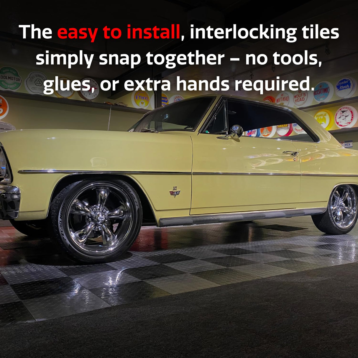 Big Floors RaceDeck CircleTrac, Durable Copolymer Interlocking Modular Garage Flooring Tile (48 Pack), Black Big Floors