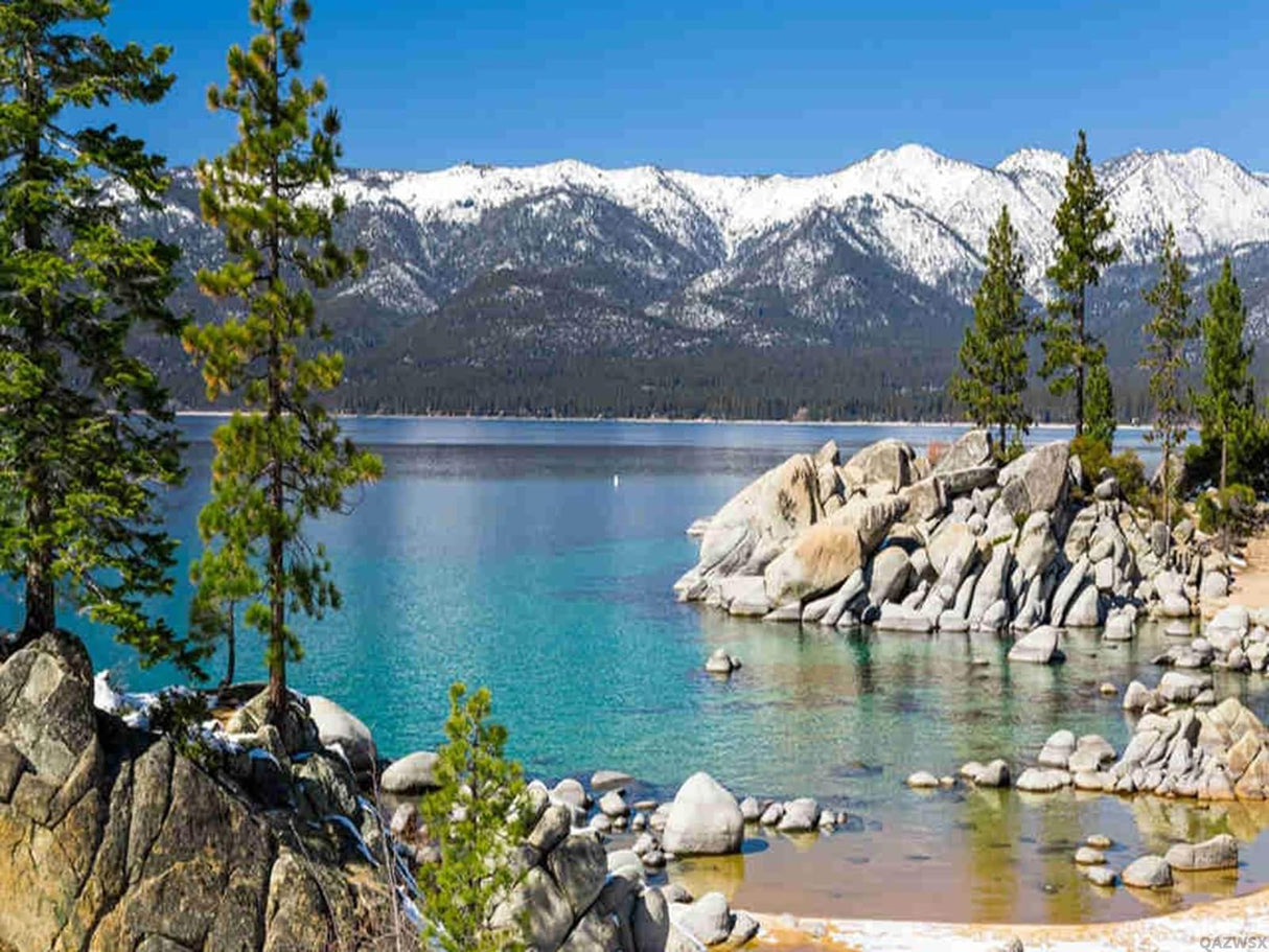 QAZWSX Lake Landscape 5D Diamond Painting Kits, Lake Tahoe Beach Blue Forest Harbor Mountain Painting Arts Craft Canvas Full Drill Cross Stitch 30x40cm/12x16inches QAZWSX