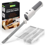 NutriChef Cordless Electric Knife | Easy to Use Constant ON/OFF Safety Function Button | Carve Turkey, Meats, Poultry, Bread, Cheese & More | Lightweight with Contoured Grip Handle | White & Grey NutriChef