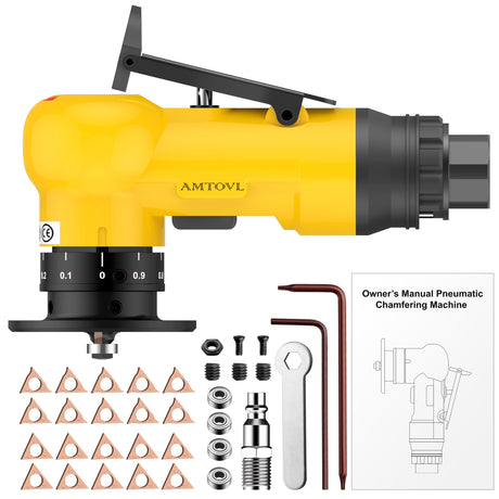 AMTOVL Air Chamfer Tool, Mini Pneumatic Chamfering Machine, 30000 RPM Pneumatic Chamfering Tool, 45 Degree Air Beveling Machine with 1/4 Inch Air Inlet for Metal, Wood, Acrylic Deburring and Trimming AMTOVL