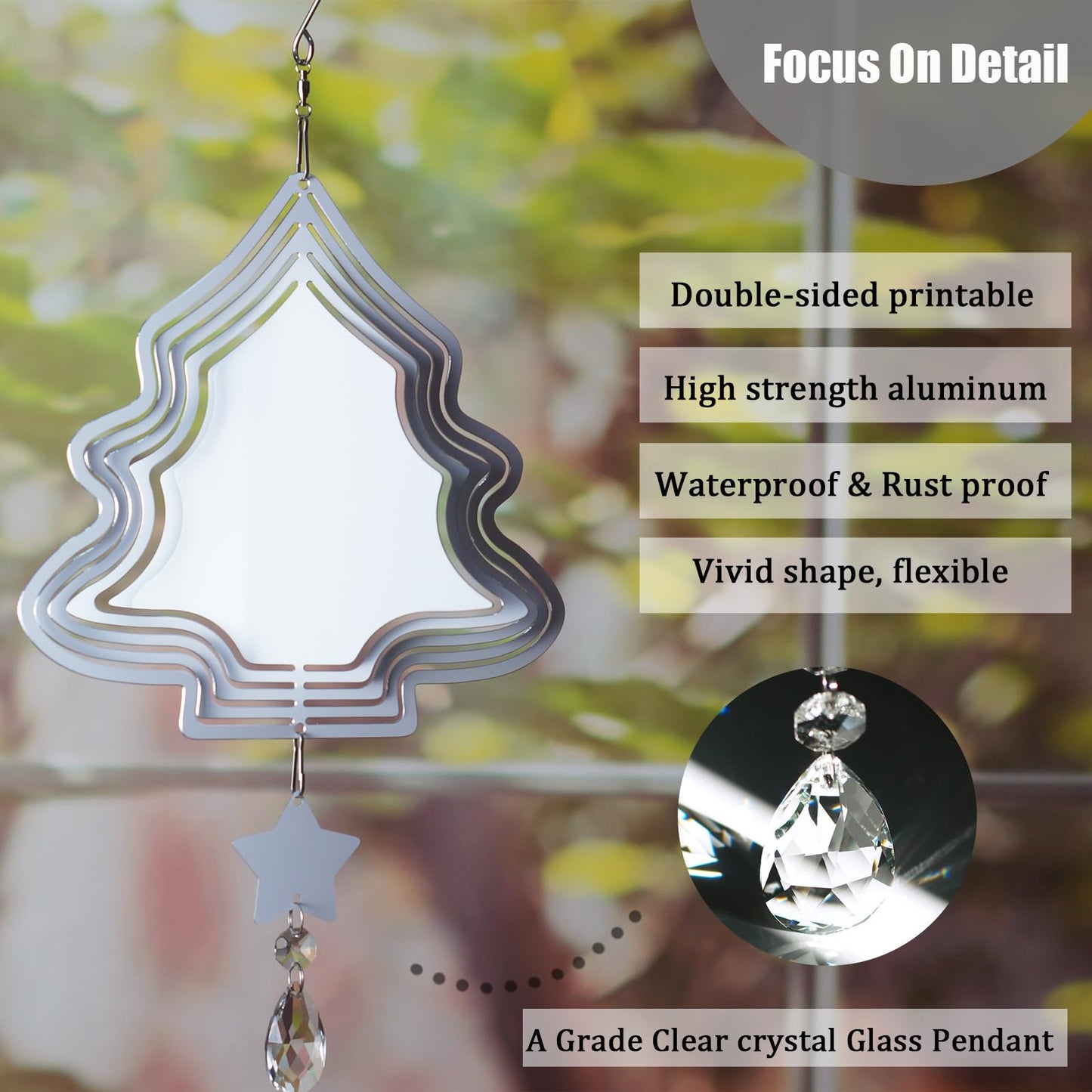 WindMage 4Pack 8inch Sublimation Wind Spinner Blanks 3D Aluminum Metal Wind Sculpture Kinetic Spinners for Yard and Garden Indoor Art Sublimation Christmas Ornament Hanging Decoration (Xmas Tree)