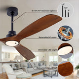 QUTWOB 60" Wood Ceiling Fan with Lights Remote Control,Quiet DC Motor 3 Blade Ceiling Fans for Patio Living Room, Bedroom, Office,Indoor Outdoor(Black+Walnut) QUTWOB