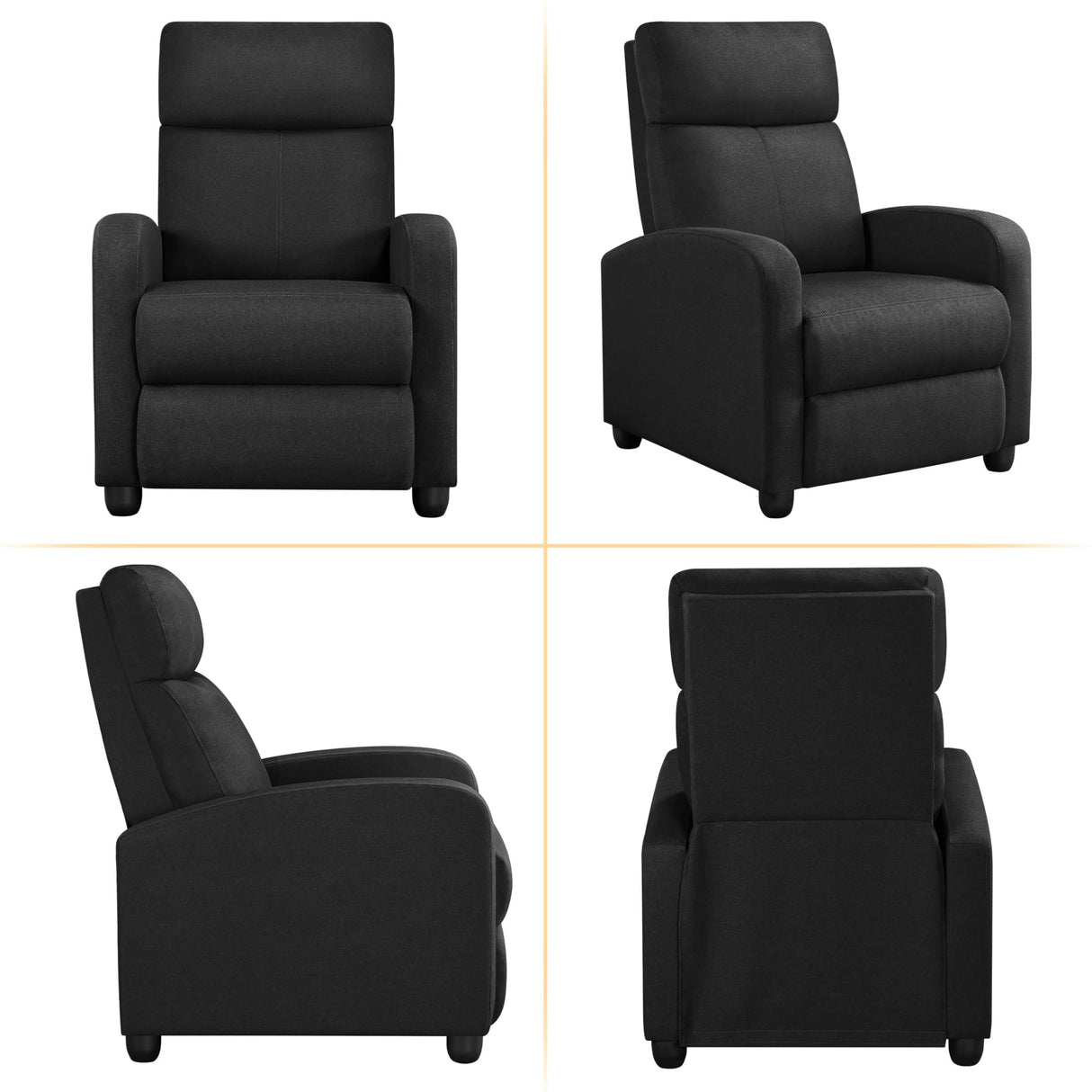 Yaheetech Fabric Recliner Chair Sofa Ergonomic Adjustable Single Sofa with Thicker Seat Cushion Modern Home Theater Seating for Living Room Matte Black Yaheetech