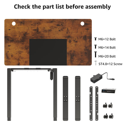 MOUNTUP 55x28 Inches Electric Height Adjustable Standing Desk, Sit Stand Desk with Memory Controller, Ergonomic Stand Up Desk for Home Office with Splice Board, Rustic Brown+Black - WoodArtSupply