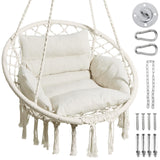 Greenstell Hammock Chair, Macrame Swing Chair with Comfy Cushion, Boho Hanging Chair for Outdoor & Indoor, Perfect for Bedroom, Patio, Balcony, Hold up to 330Lbs, Beige GREENSTELL