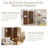 Leesinwing 4 Panel Room Dividers and Folding Privacy Screens, 5.6Ft Wooden Pegboard Display, Privacy Dividers for Bedroom, Portable Dispxlay Board Organizer for Store, Jewelry Display, Dark Brown Leesinwing