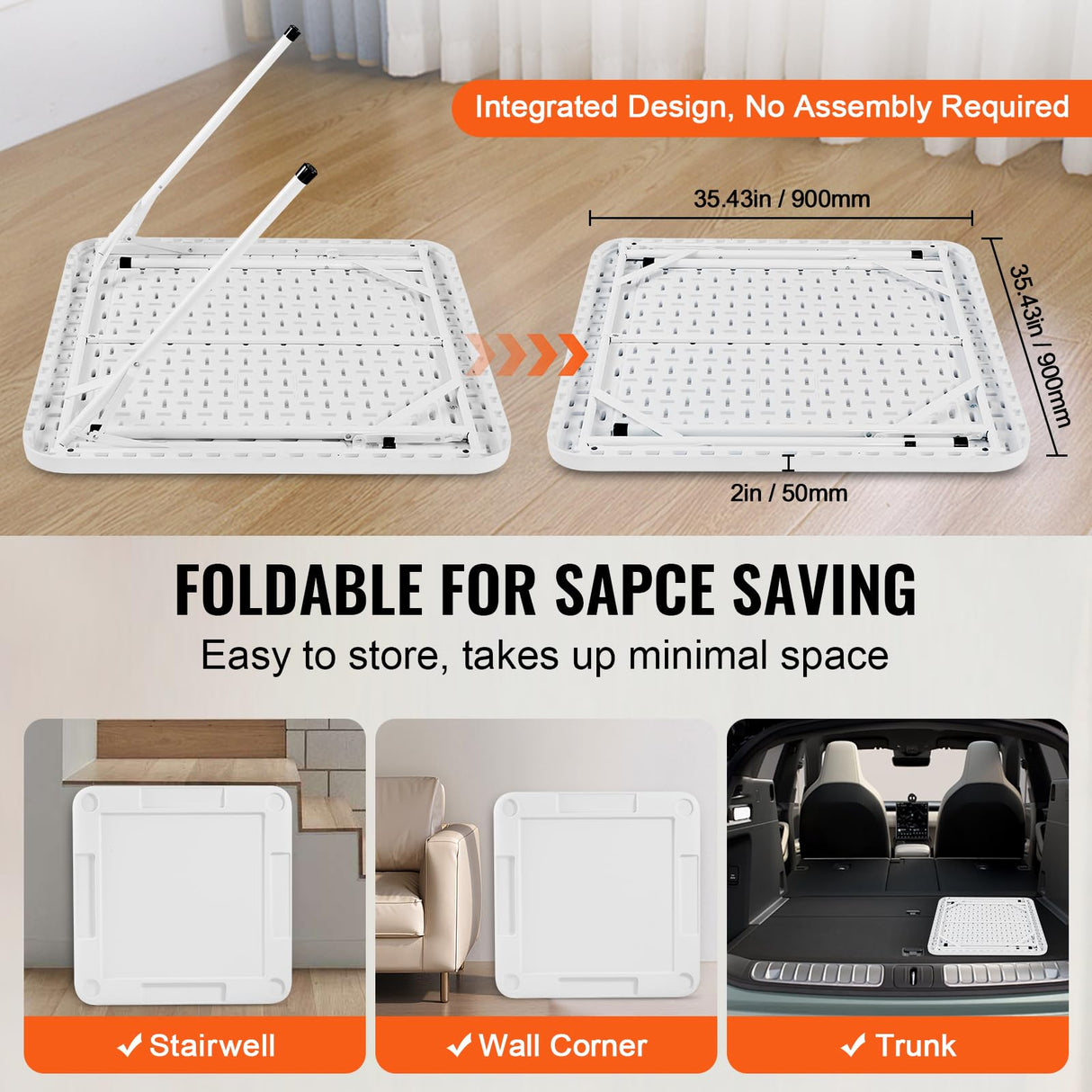 VEVOR Mahjong Table, Square 4 Player Folding Card Table with 4 Cup Holders & 4 Chip Trays, Portable Domino Game Table with 1 Set of Dominoes for Mahjong Poker Puzzles, 35.4 x 35.4-inch, White VEVOR