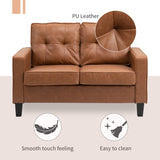 HOMCOM 51" Wide Loveseat with Armrest, 2-Seater Tufted PU Leather Double Sofa, Brown Aosom