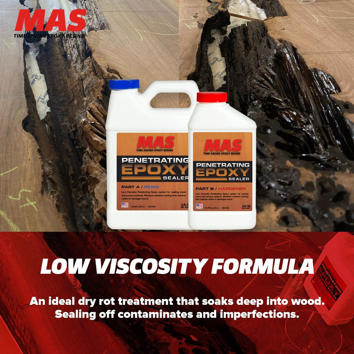 MAS Epoxies Penetrating Epoxy Wood Stabilizer Sealer for Rot Repair and Restoration (1.5 Quarts) MAS
