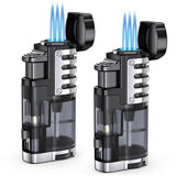 Torch Lighter Butane Refillable Triple Jet Flame Torch Lighters, Windproof Adjustable Flame Butane Torch Lighter with Punch 2 Pack (Without Fuel) TOPKAY