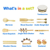 Chriffer Kids Musical Instruments Toys, Percussion Instruments Set with Storage Bag, Preschool Educational Music Toys for Boys Girls, Natural Eco-Friendly Wooden Music Set (10pcs) Chriffer