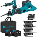 Cordless Reciprocating Saw with Rotated Handle, 2 x 6.0Ah Battery Brushless Power Reciprocating Saw with 12Pcs Blades, 28MM Reciprocating Stroke, Multiple Angles Cutting for Wood/Metal/PVC Canbrake