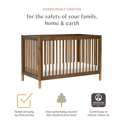 Babyletto Gelato 4-in-1 Convertible Crib with Toddler Bed Conversion in Natural Walnut and Brushed Gold Feet, Greenguard Gold Certified